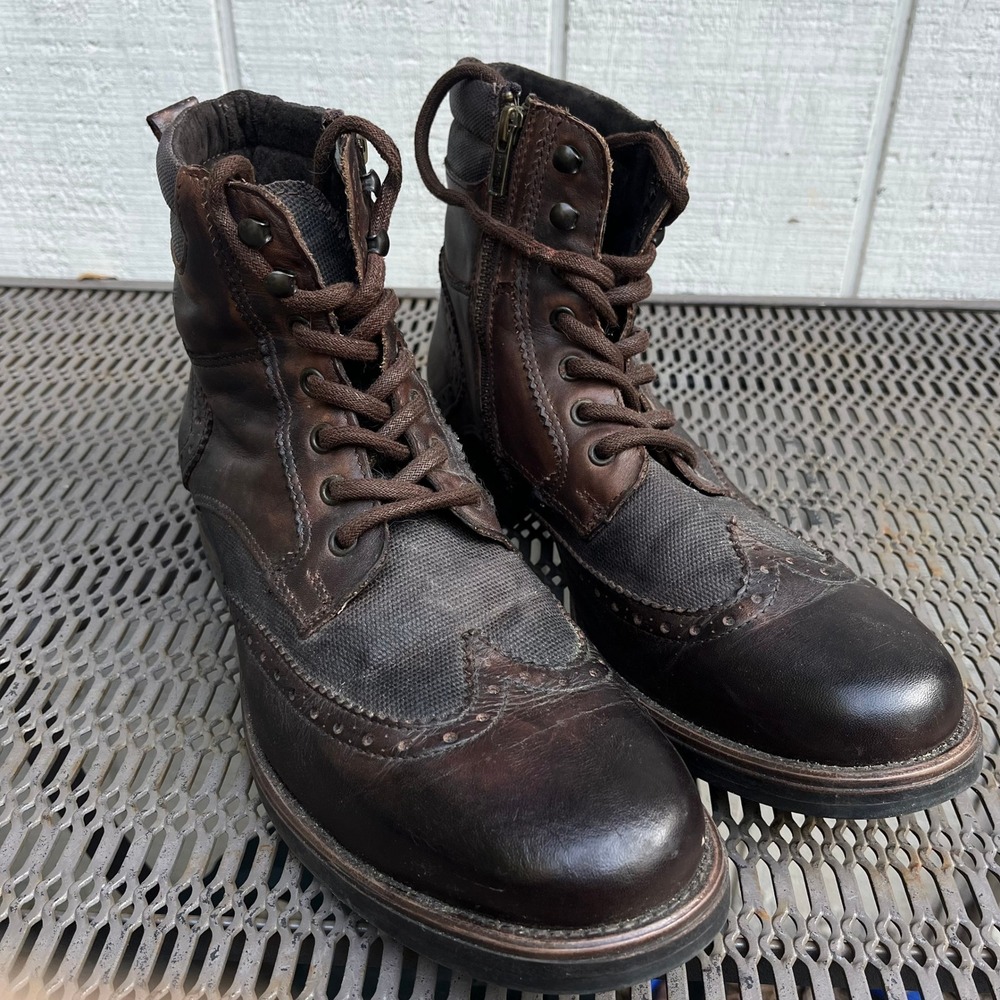 Steve Madden P-Hasty Boots Mens 11 D Dark Brown Leather Wingtip Combat Side Zip